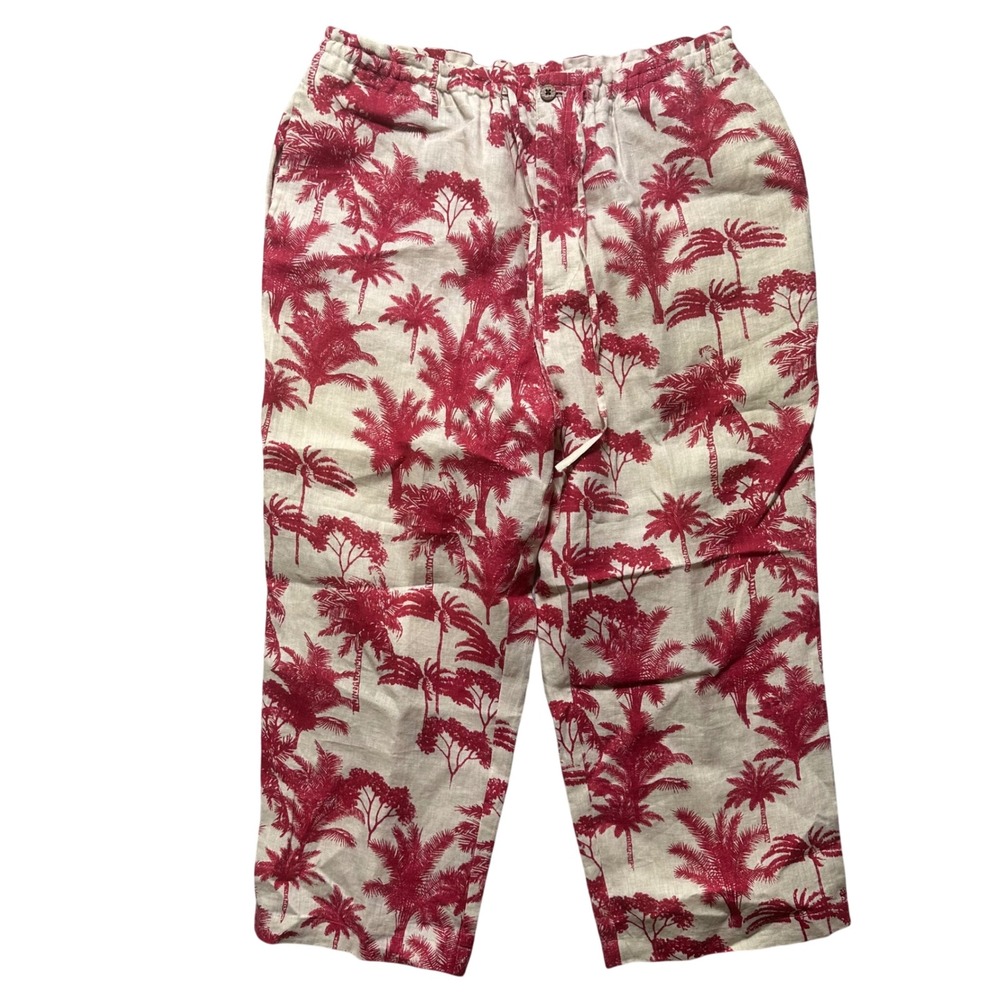 Jamaica Bay Linen Palm Tree Pants Tropical Resort Y2K Beachy Size L Coastal
